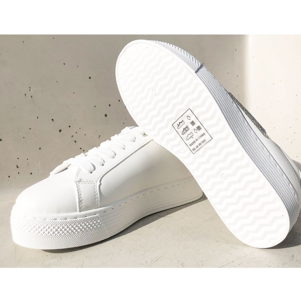 NEW White Sparkly Rhinestone Bling Bling Glam Glitz Platform Sneakers Shoes - Picture 8 of 10